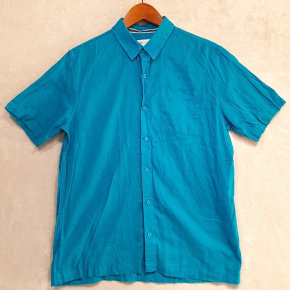 Stone + Stone Other - Stone + Stone Mens Short Sleeve Button Shirt Sz.M/Blue/Linen-Cotton
